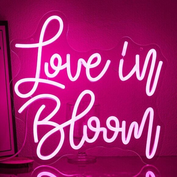 New Love In Bloom Neon Sign – Dimmable Letter LED Light for Bridal Shower Decor
